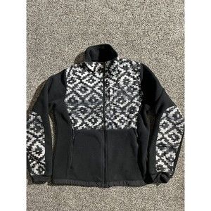North Face Jacket Womens Small Black White Long Sleeve Full Zip Logo Polartec